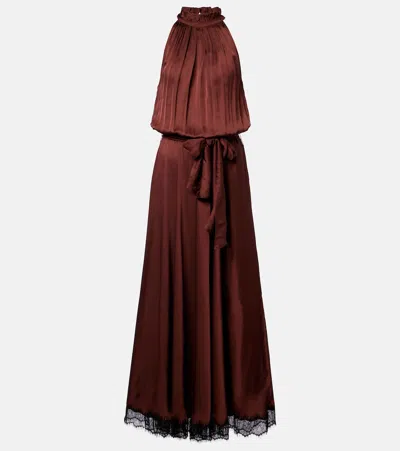 Poupette St Barth Nina Halterneck Satin Maxi Dress In Brown