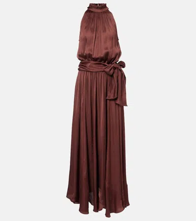 Poupette St Barth Nina Halterneck Satin Maxi Dress In Burgundy