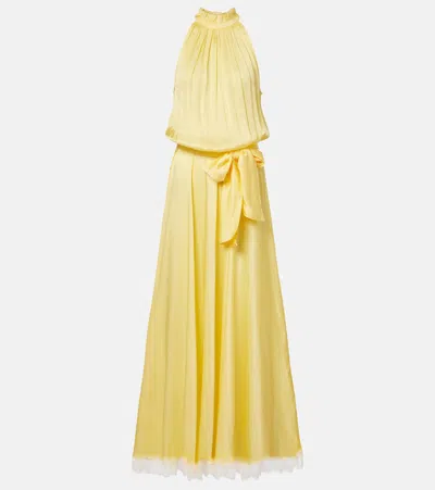 Poupette St Barth Nina Halterneck Satin Maxi Dress In Yellow