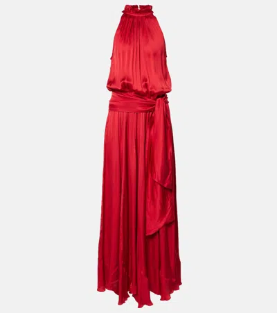 Poupette St Barth Nina Satin Maxi Dress In Red