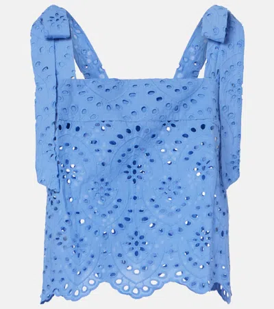 Poupette St Barth Noa Broderie Anglaise Cotton Top In Blue