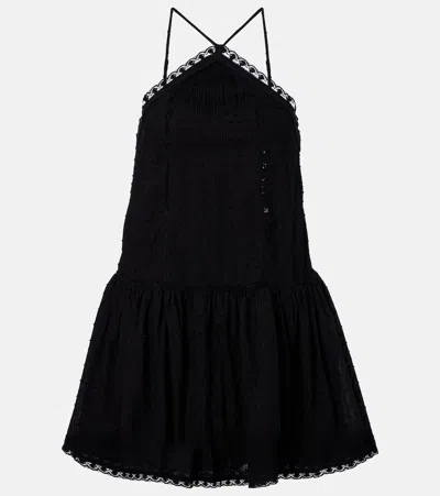 Poupette St Barth Nora Crochet-trimmed Cotton Minidress In Black