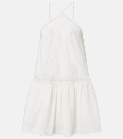 Poupette St Barth Nora Lace-trimmed Halterneck Cotton Minidress In White