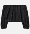 Poupette St Barth Off-shoulder Cotton Crop Top In Black