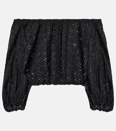 Poupette St Barth Off-shoulder Cotton Crop Top In Black