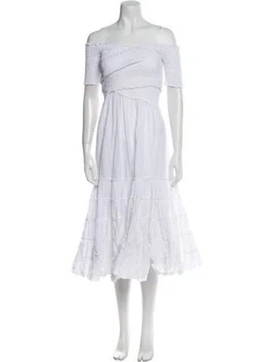 Pre-owned Poupette St Barth Off-the-shoulder Knee-length Dress In White