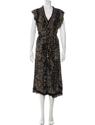 Pre-owned Poupette St Barth Paisley Print Long Dress In Black