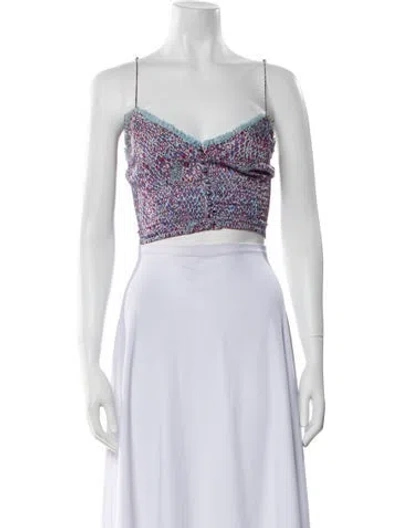 Pre-owned Poupette St Barth Paisley Print Square Neckline Crop Top In Blue