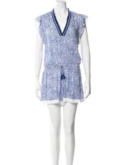 Pre-owned Poupette St Barth Paisley Print V-neck Romper In Blue