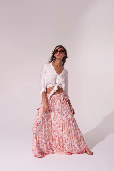 Poupette St Barth Palazzo Pants In Floral Print In Pink