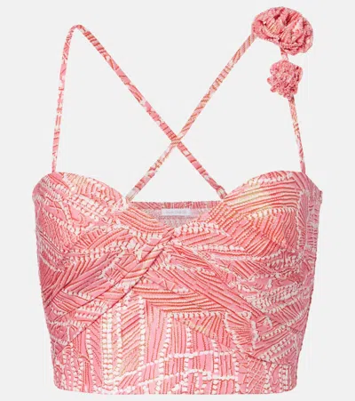 Poupette St Barth Palmire Printed Cotton-blend Crop Top In Pink