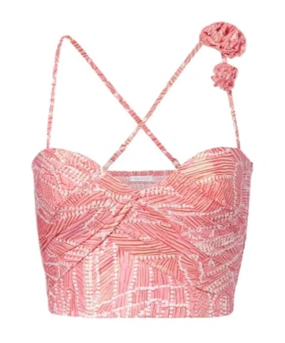 Poupette St Barth Palmire Printed Cotton-blend Crop Top In Pink