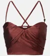 Poupette St Barth Palmire Satin Crop Top In Brown