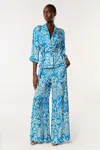 Poupette St Barth Clea High-rise Printed Wide-leg Pants In Turquoise