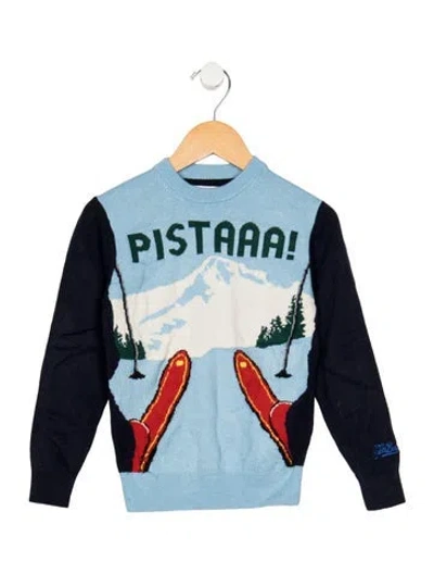 Pre-owned Poupette St Barth Babies' Pattern Print Crewneck Wool Knit Sweater In Blue
