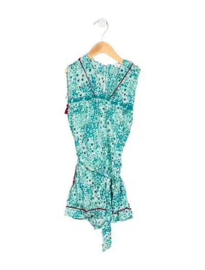 Pre-owned Poupette St Barth Kids' Pattern Print Sleeveless Romper In Blue/red