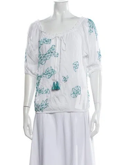 Pre-owned Poupette St Barth Patterned Off-the-shoulder Blouse In White