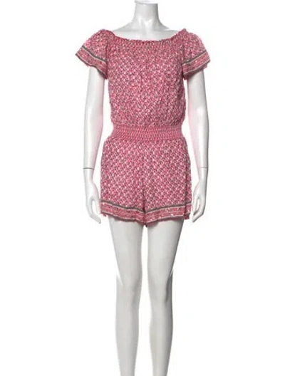 Pre-owned Poupette St Barth Patterned Off-the-shoulder Romper In Pink