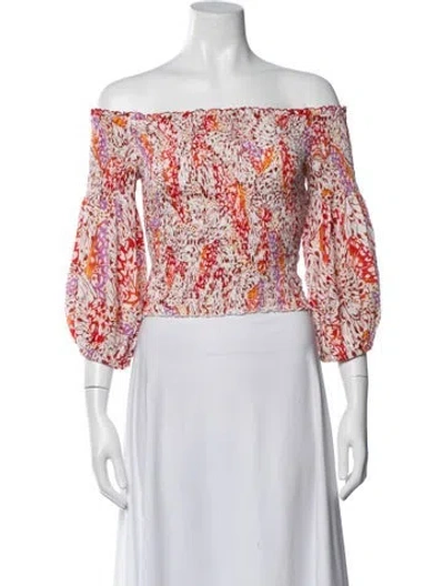 Pre-owned Poupette St Barth Patterned Off-the-shoulder Top In Red