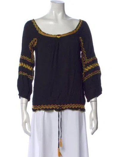 Pre-owned Poupette St Barth Patterned Scoop Neck Blouse In Blue