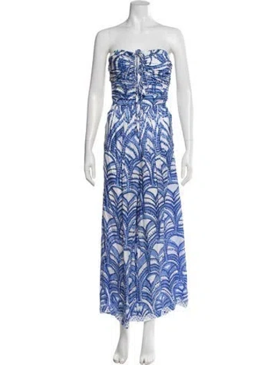 Pre-owned Poupette St Barth Patterned Strapless Jumpsuit In Blue