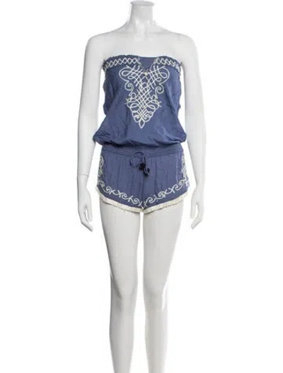 Pre-owned Poupette St Barth Patterned Strapless Romper In Purple