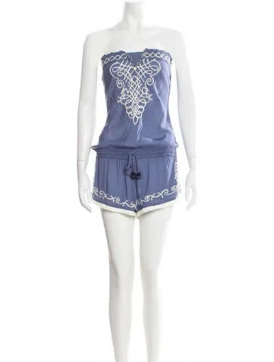 Pre-owned Poupette St Barth Patterned Strapless Romper In Purple