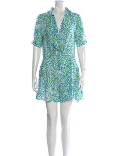 Pre-owned Poupette St Barth Patterned V-neck Romper In Blue