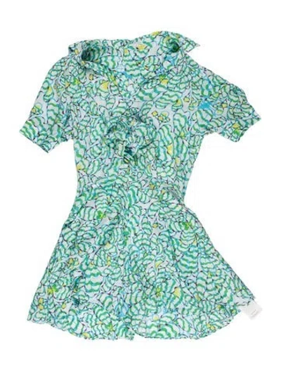 Pre-owned Poupette St Barth Patterned V-neck Romper In Blue