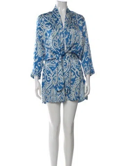 Pre-owned Poupette St Barth Patterned V-neck Romper In Blue