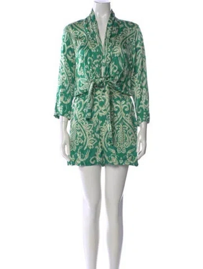 Pre-owned Poupette St Barth Patterned V-neck Romper In Green