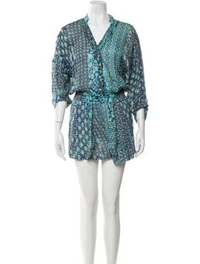 Pre-owned Poupette St Barth Patterned V-neck Romper In Multi