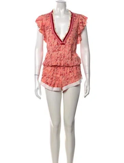 Pre-owned Poupette St Barth Patterned V-neck Romper In Orange/pink
