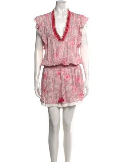 Pre-owned Poupette St Barth Patterned V-neck Romper In Pink