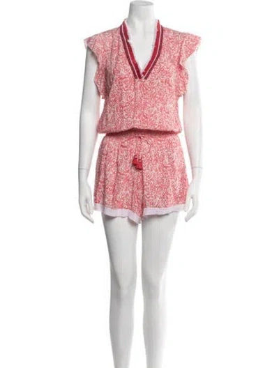 Pre-owned Poupette St Barth Patterned V-neck Romper In Red