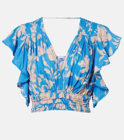 Poupette St Barth Pearl Floral Crop Top In Blue
