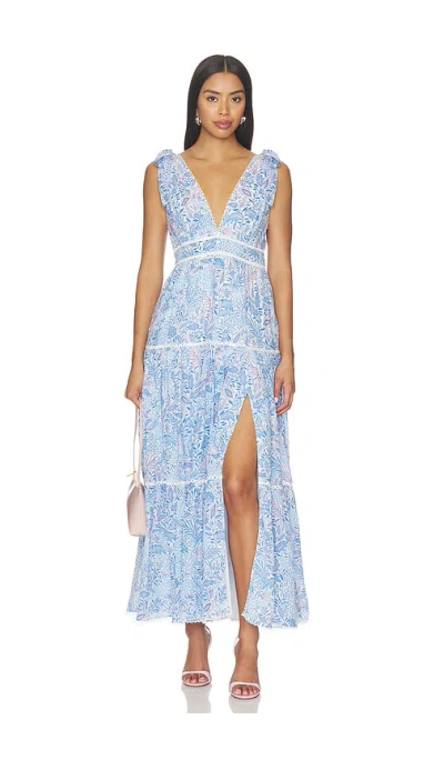 Poupette St Barth Perla Long Dress In Blue Palmarosa