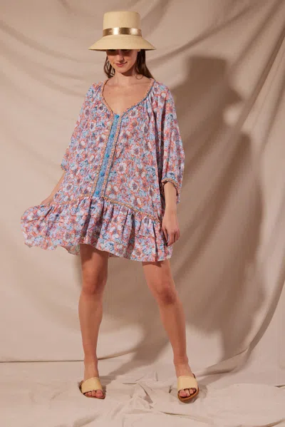 Poupette St Barth Poncho Bobo Aqua Dalia Cotton Mousseline In Multi