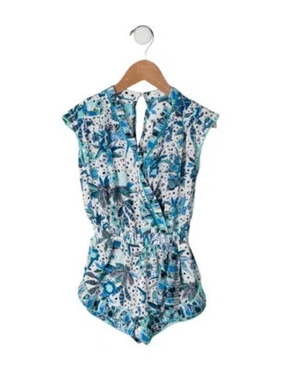 Pre-owned Poupette St Barth Babies' Print Short Sleeve Romper In Blue