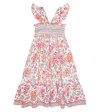 Poupette St Barth Printed Cotton Dress In Pink Aquarelle