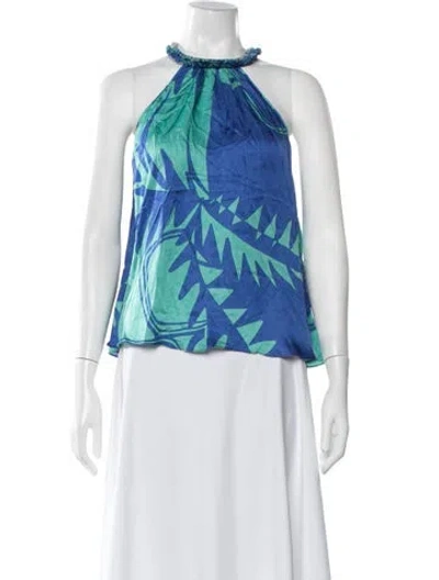 Pre-owned Poupette St Barth Printed Halterneck Blouse W/ Tags In Blue