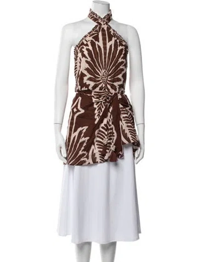 Pre-owned Poupette St Barth Printed Halterneck Blouse W/ Tags In Brown