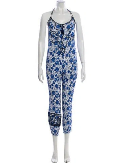 Pre-owned Poupette St Barth Printed Halterneck Jumpsuit In Blue