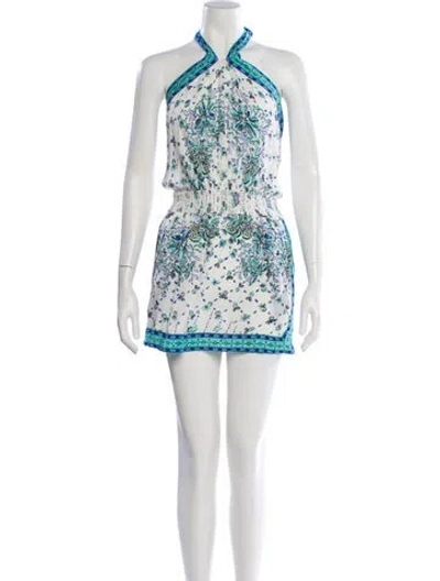 Pre-owned Poupette St Barth Printed Halterneck Romper In White