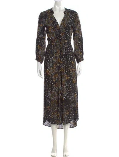 Pre-owned Poupette St Barth Printed Long Dress In Black