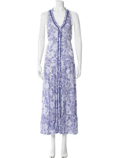 Pre-owned Poupette St Barth Printed Long Dress In Blue