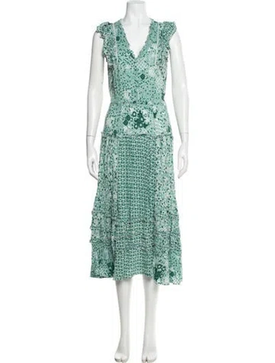 Pre-owned Poupette St Barth Printed Long Dress In Blue