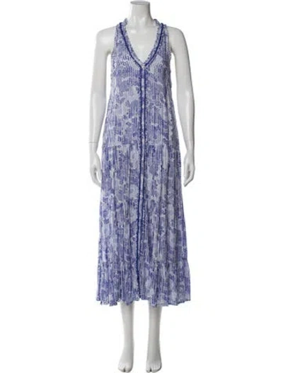Pre-owned Poupette St Barth Printed Long Dress In Blue