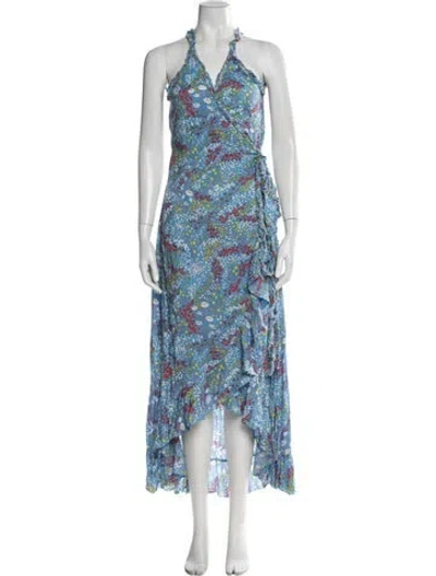 Pre-owned Poupette St Barth Printed Long Dress In Blue