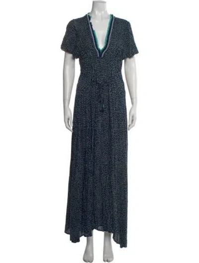 Pre-owned Poupette St Barth Printed Long Dress In Blue